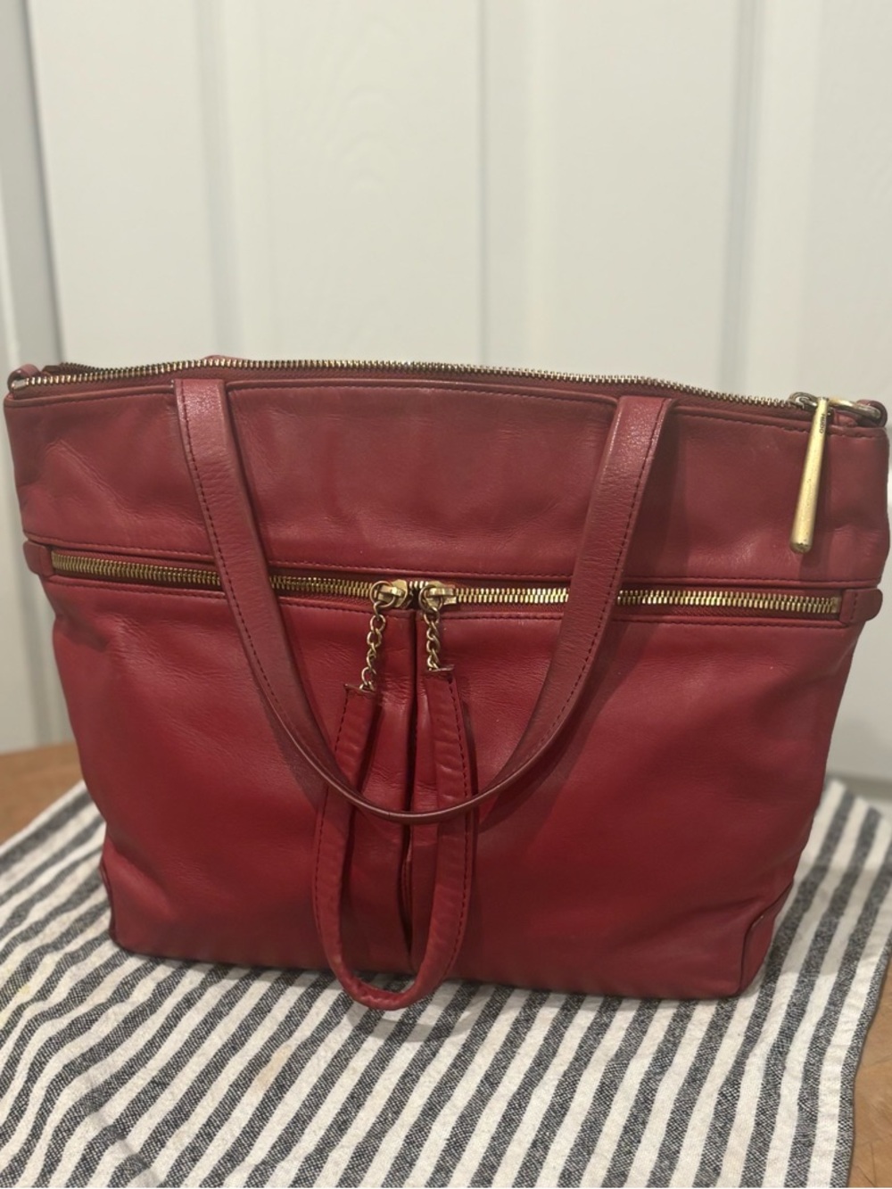 HOBO Red Leather Tote with Gold Hardware Accents (crossbody and shoulder)